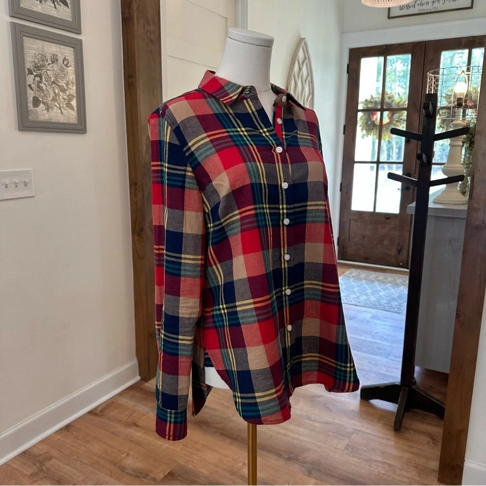 Evy’s Tree Women’s Small "The Amy" Red Plaid Button-up Cotton Preppy Shirt - Picture 4 of 7